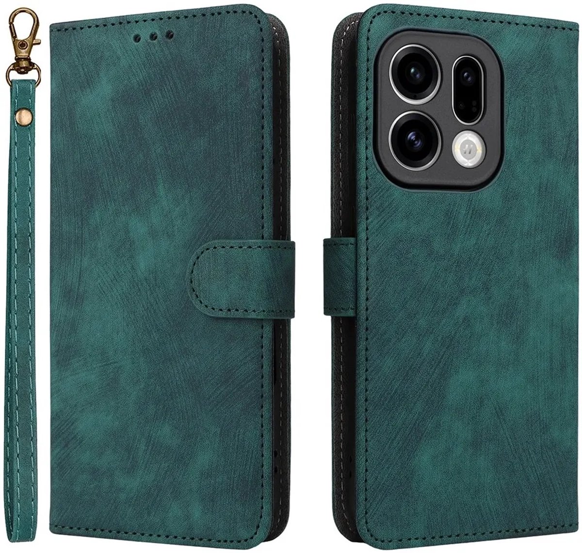 Hoesje geschikt voor Oppo Find X9 - Phonesta Vintage Skin Book Wallet Case met afneembaar koord - Groen