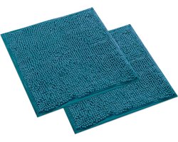 WohnDirect Badmattenstel 2-delig - Petrol 45 x 45 cm - antislip & wasbaar - Badmat, badkamerteppich, WC-voorlegger
