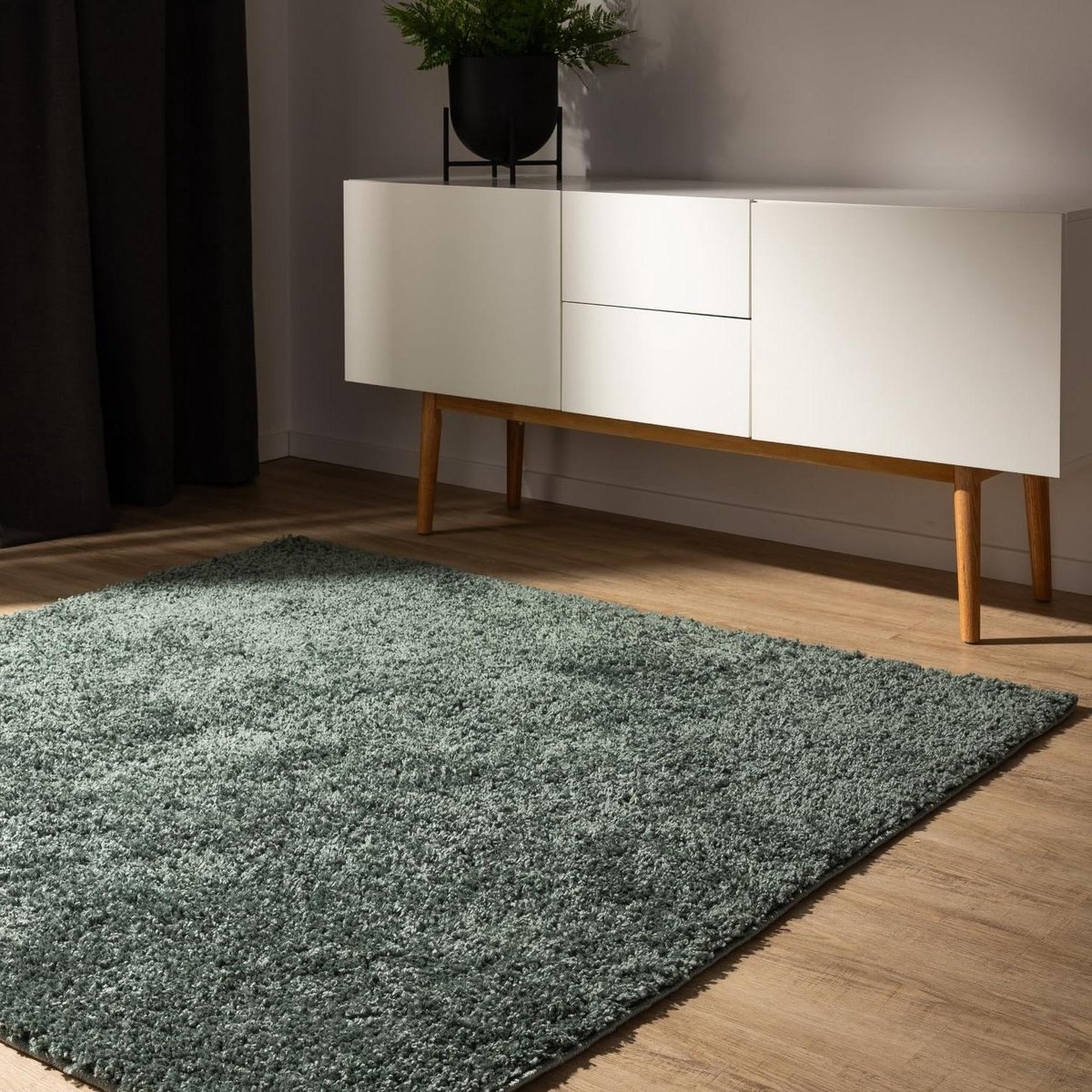 benuta Basic Laagpolig Vloerkleed woonkamer Sohari - Lichtgroen 200x200 cm - Minimalistisc
