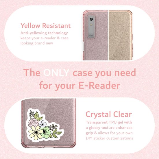 eReader Beschermhoes - Hoesje E-reader - Apparaat Beschermen - Schokabsorberend TPU - 6.1 inch - Roze Glitter — afbeelding 2