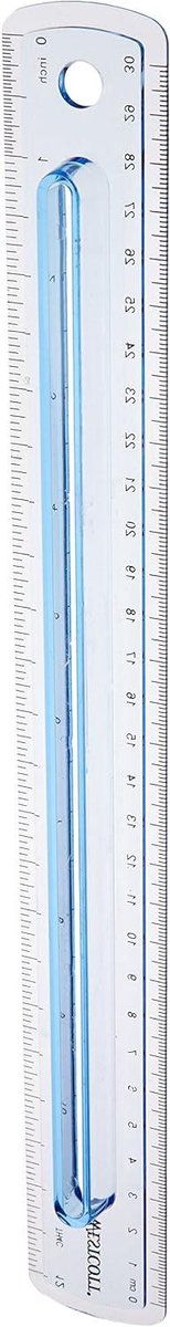Liniaal 12 inch - Meetlat Kunststof - Nauwkeurig Meten - Verhoogd Midden - 30 cm - Assorti