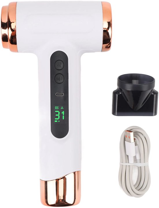 Draadloze föhn, draagbaar, oplaadbaar via USB - ideaal Geschikt voor op reis en zakenreizen - wit