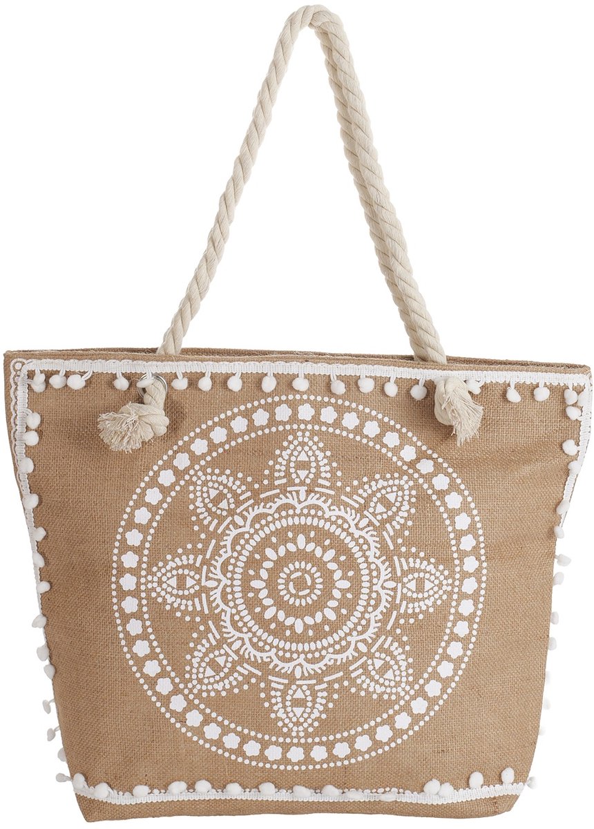 Ultiluxe® Strandtas met Mandala - Schoudertas voor Dames - Grote Shopper - 50 x 38 x 16 cm - Damestas - Wit/beige