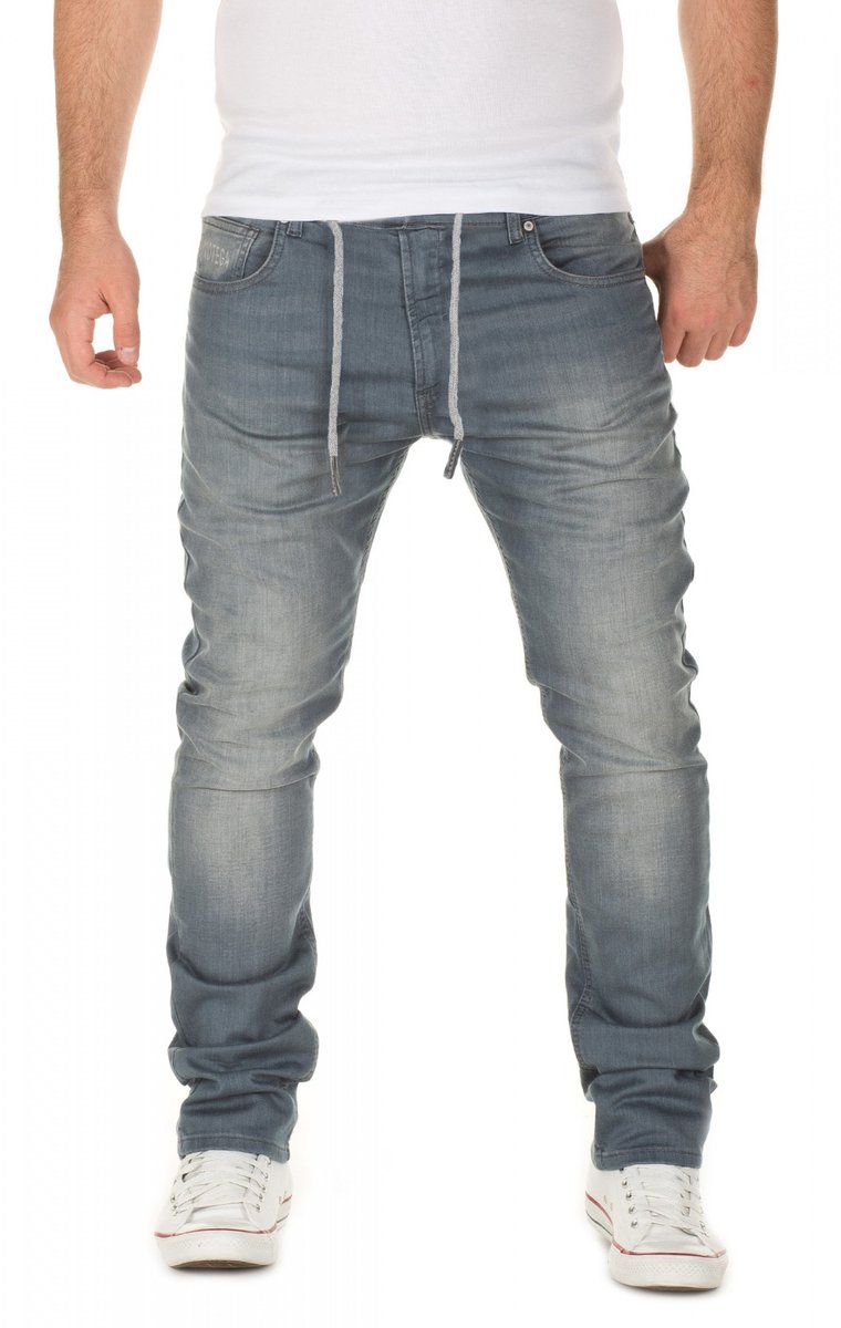 WOTEGA Heren Joggerbroek Noah – Katoen Stretch – Grijs – Jeanslook & Koordsluiting