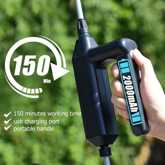 Elektrische Drukspuit - met 7.4 V Accu - met 3 Sproeiers en 5 m Slang - Draagbare Elektrische Plantensproeier - Oplaadbaar via USB-C - voor Tuin, Terras, Gazon en Onkruid — afbeelding 4