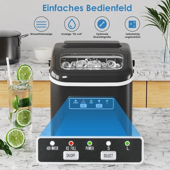 Seth Select Ijsmachine 12kg/24u - Zelfreinigend - Compacte ijsblokjesmaker met Mand & Schep - 9 ijsblokjes klaar in 6 minuten - Zwart van Merkloos — afbeelding 5