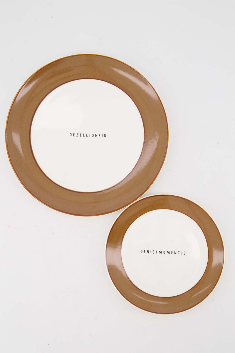 Zusss Set Van Een Ontbijtbordje Gezelligheid En Gebaksbordje Genietmomentje In Bruin - Verjaardag - Cadeau Dames Keramiek White / Brown