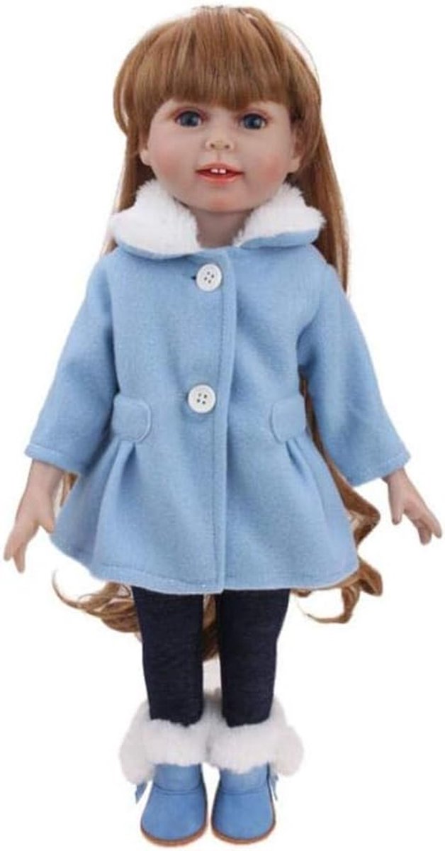 Poppenjurk Winter Outfit - Poppenkleding Set - Poppen Aankleden - Met Pluche Kraag - 18-inch - Blauw — afbeelding 4