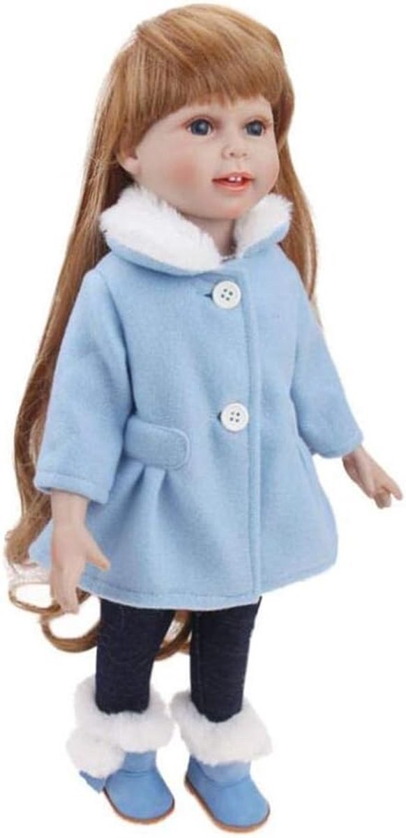 Poppenjurk Winter Outfit - Poppenkleding Set - Poppen Aankleden - Met Pluche Kraag - 18-inch - Blauw — afbeelding 5