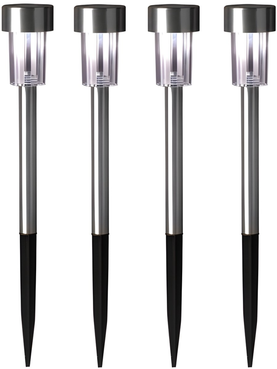 Sunnydays Tuinlampen / prikspot Solara - 4x - zilver - RVS - waterbestendig - 37 cm