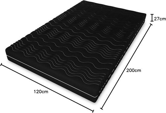 Pocketvering Matras - Kokos Matras - Ergonomisch Slapen - Dubbel Hardheidssysteem - 120 x 200 x 27 cm - Zwart — afbeelding 4