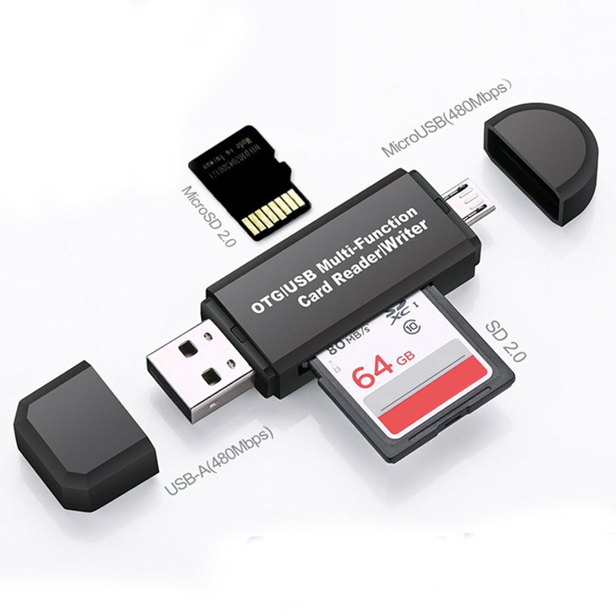 SD-kaartlezer (USB + Micro-USB) — SD/Micro-SD-kaartlezer met dubbel slot — Compatibel met laptops en pc's