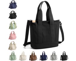 Canvas Tote Bag - Damestas Schoudertas - Reizen Kantoor School - Met Rits Portemonnee - 28x20x10 cm