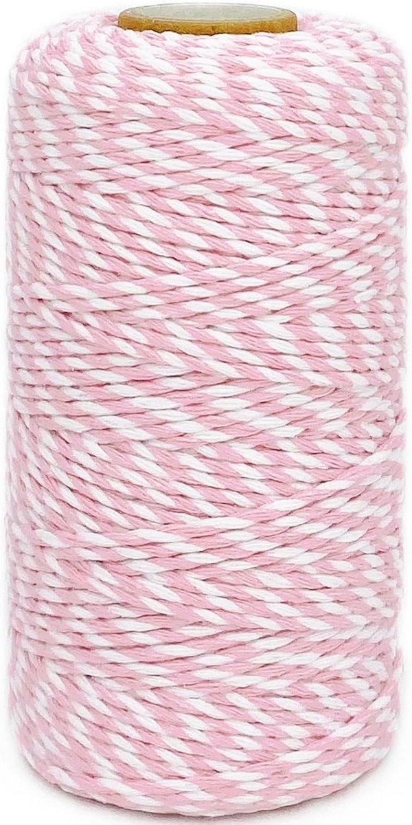 Katoen Touw - Bakkerstouw - Cadeauverpakking - 100% Natuurlijk Katoen - 2mm Dik 100 Meter - Roze Wit