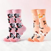 Happy Socks Kat 2 paar - Kattensokken Cadeauset – Maat 36-43 – Katoenen Sokken met Kattenprint – Cadeau voor Kattenliefhebber – Cadeau voor Haar