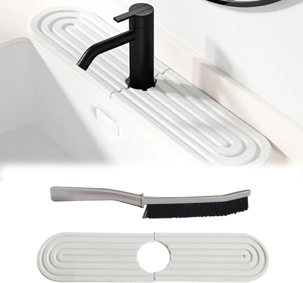 Keuken Afdruipmat - Droogmat Keuken - Kraan Beschermen - Snelle Droging - 45 x 10 cm - Wit