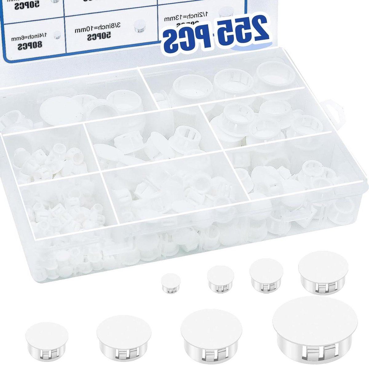 Plastic Gatpluggen - Ronde Afdekdoppen - Gaten Afwerken - 8 Maten Set - Tot 1 Inch - Wit