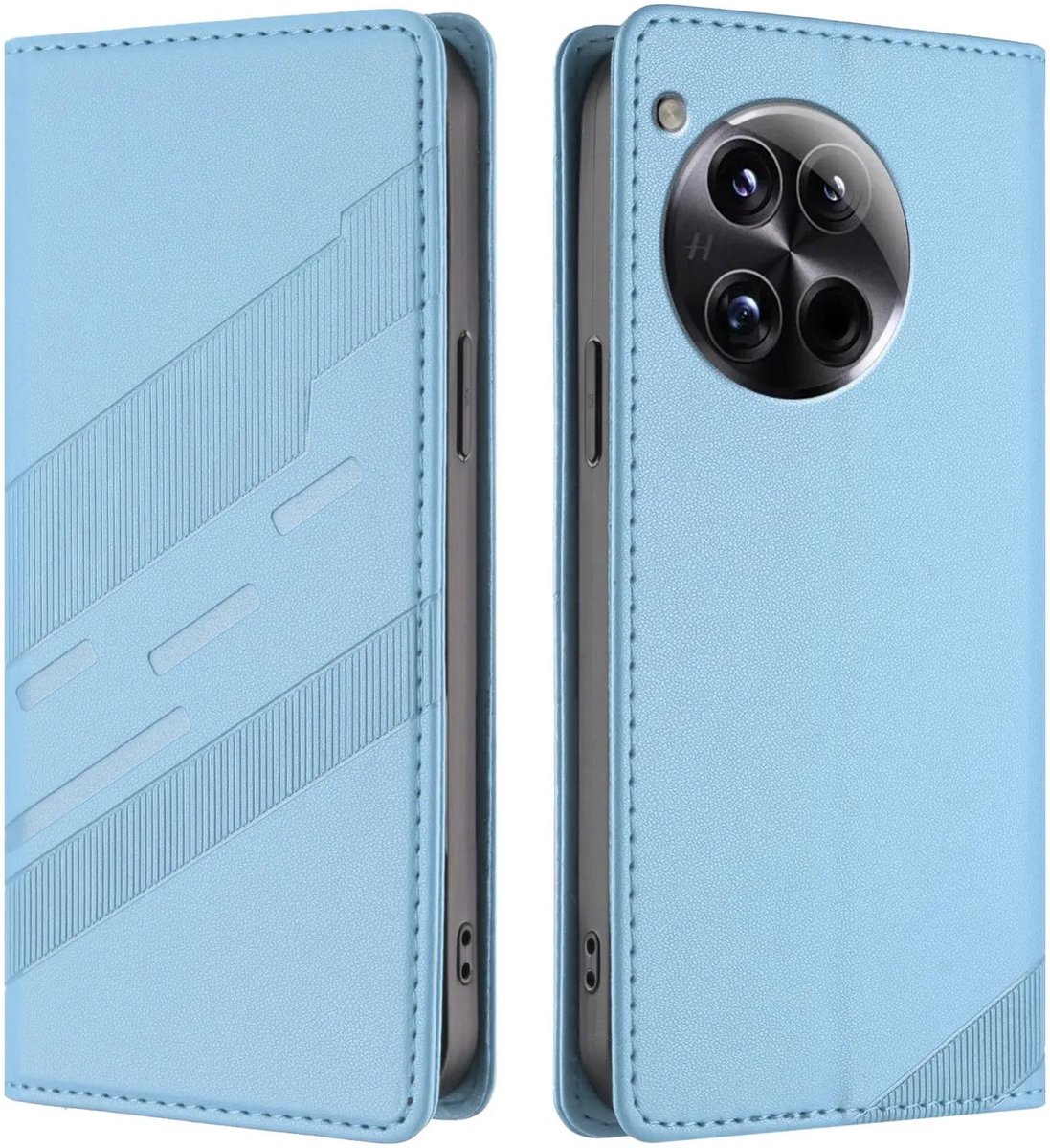 Hoesje geschikt voor OnePlus 12 - Phonesta Embossed Lines Book Wallet Case - Lichtblauw