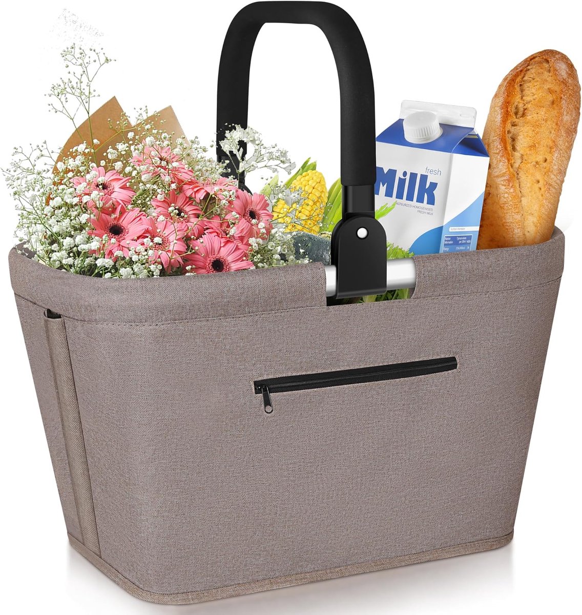 Picknickmand - Picknick Mandje - Boodschappenmand - Fruitmand - Winkelmand - Oxford-stof Aluminium - Kaki - 35L - van Imperatoris