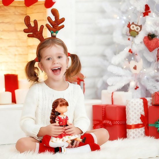 Poppenkleding voor Kerstmis, 6 stuks poppenjurk met mini-kerstmutsen, poppenkerstjurk, modieus poppenkostuum, poppenaccessoires voor 30 cm, advent, Kerstmis, baby, meisjes, cadeau — afbeelding 3