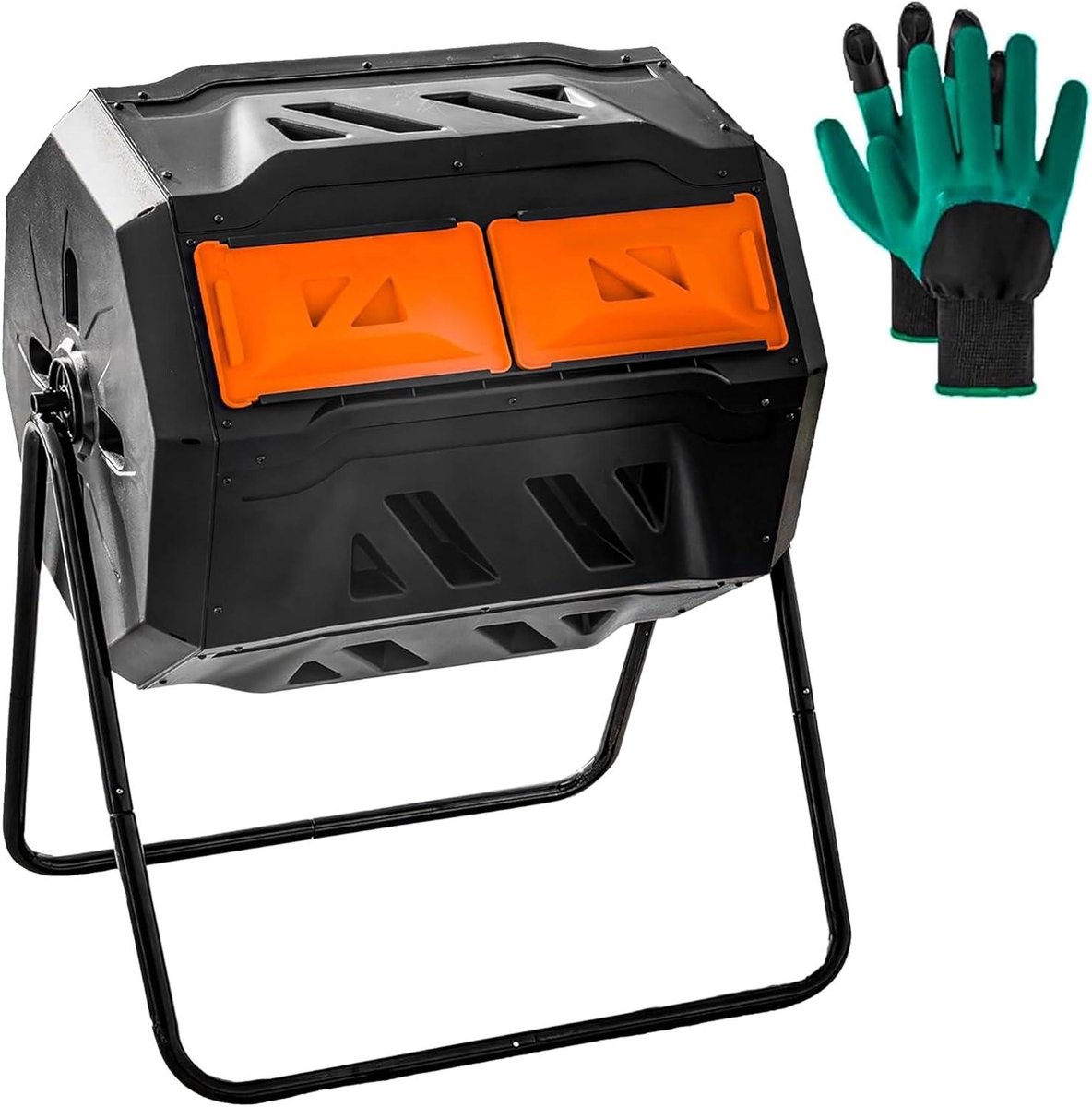 Compostbak Dubbel - Composteerbak Tuin - Afval Verwerken - 360 Graden Draaibaar - 43 Gallon - Zwart
