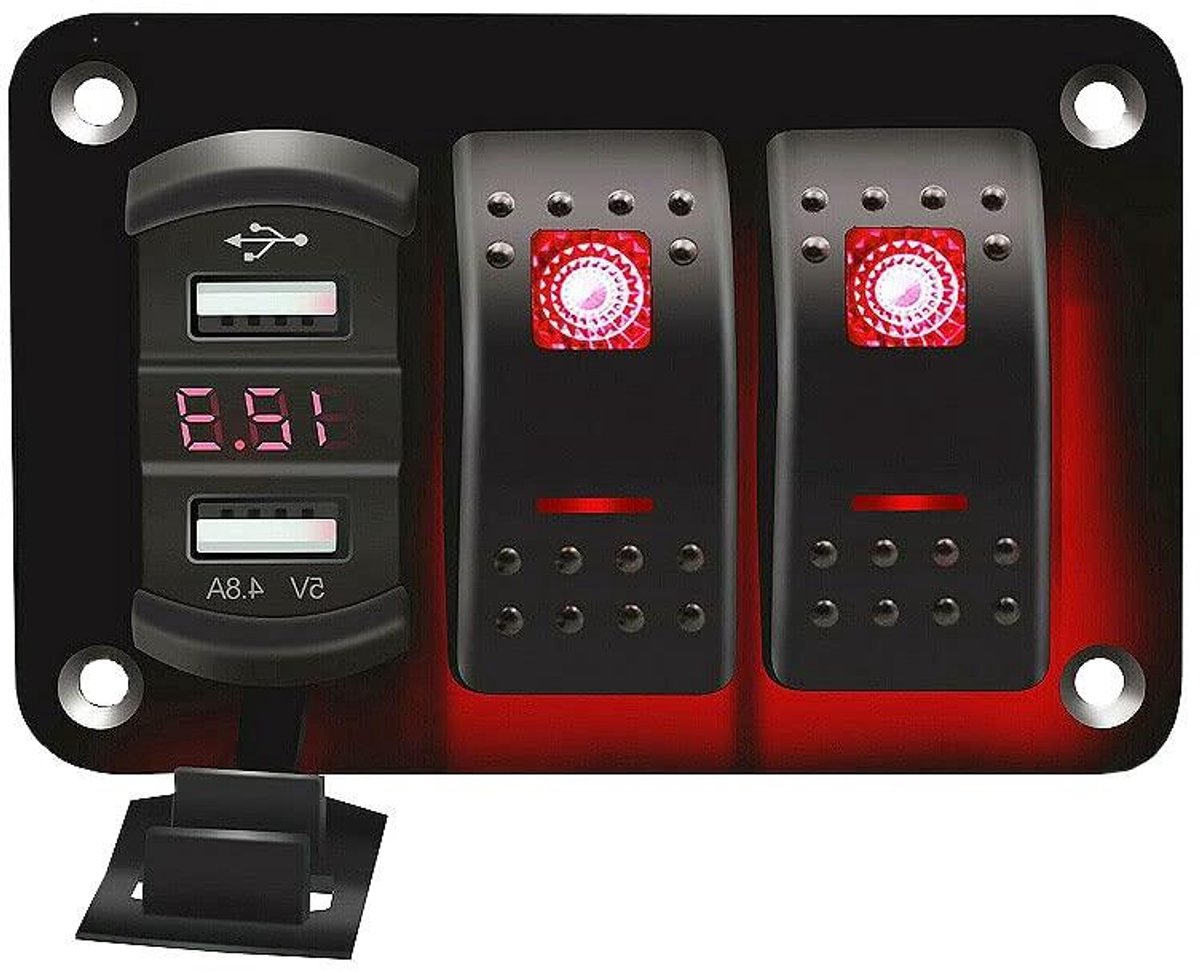 Schakelpaneel - Controlepaneel Dubbel - Voertuig Elektronica - Dubbele USB Poorten - 2 Gang - Zwart