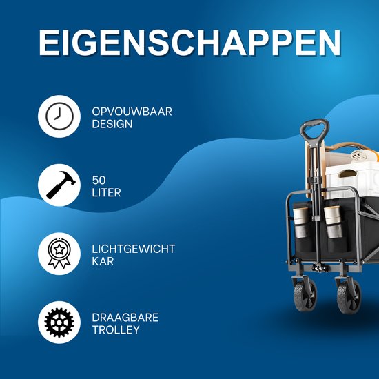 Tuinwagen - Bolderkar - Trolley - Handkar - Voor Camping, Strand & Boodschappen - Lichtgewicht - Zwart van Merkloos — afbeelding 3