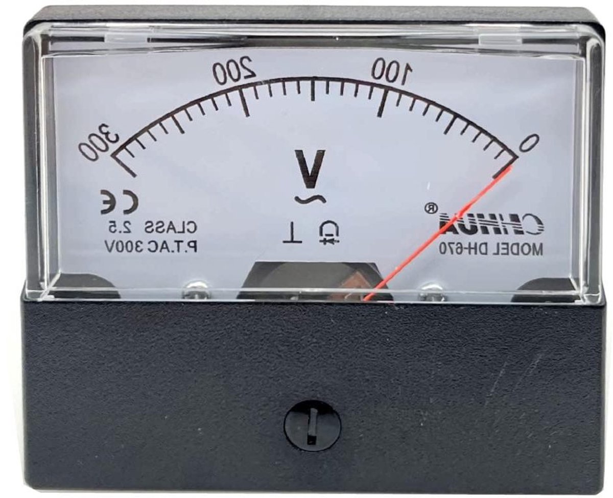 Analoge Voltmeter - Spanningsmeter Paneel - Spanning Meten - AC 0-300V Bereik - 70x61x43 mm - Wit