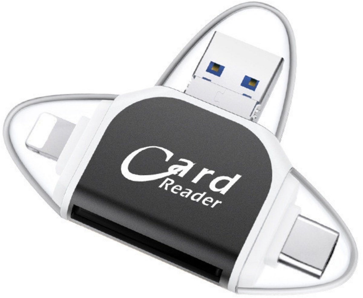 TOVBMUP Kaartlezer SD kaart - Geheugenkaartlezer - Micro SD kaartlezer - USB-C kaartlezer - USB 3.0 - SD Kaart lezer USB C 4 in 1 -Geschikt Voor Alle Telefoons - Universeel