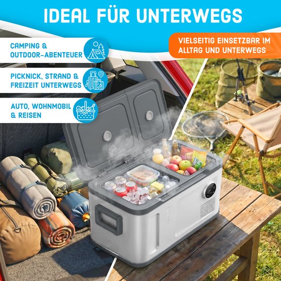 KESSER® Compressor Koelbox 2in1 Dubbele Zone Koeler & Vriezer, Elektrische Vriesbox LED Touch Control 12/24 V 230V, Frigobox Koelen tot -20 °C voor Auto, Vrachtwagen, Kamperen - 31 Liter, Zilver / Antraciet van KESSER — afbeelding 4