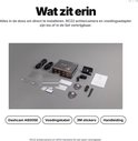 Inhoud van de doos: dashcam A800SE, kabels, stickers, handleiding, achtercamera.