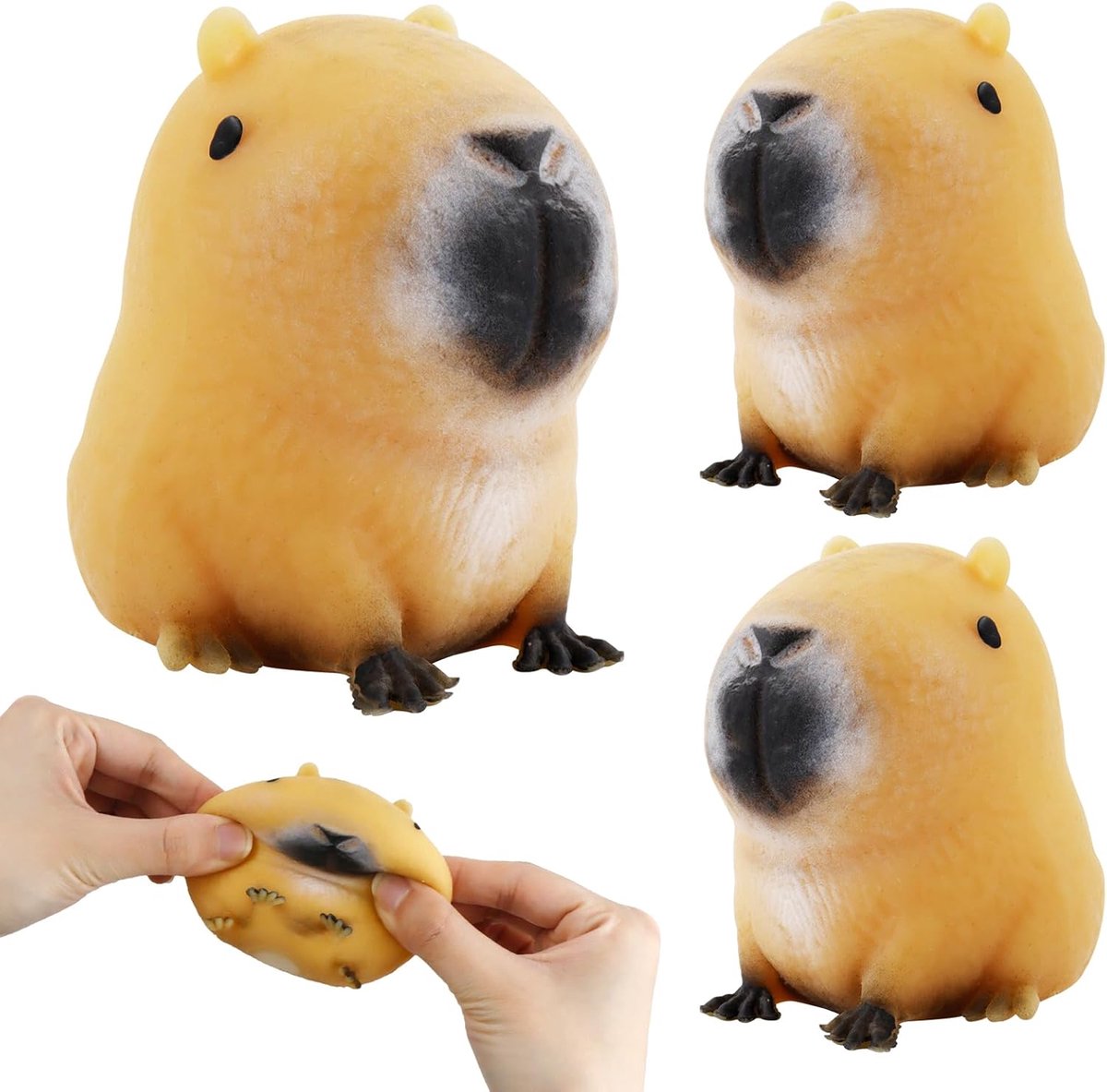 OLOEY Set van 3 capybara stressverlichtende speeltjes-drukknijpspeeltjes-knijpballen-capybara stressverlichtende ballen-zachte en pluizige stressverlichtende ballen-cadeaus voor volwassenen en kinderen