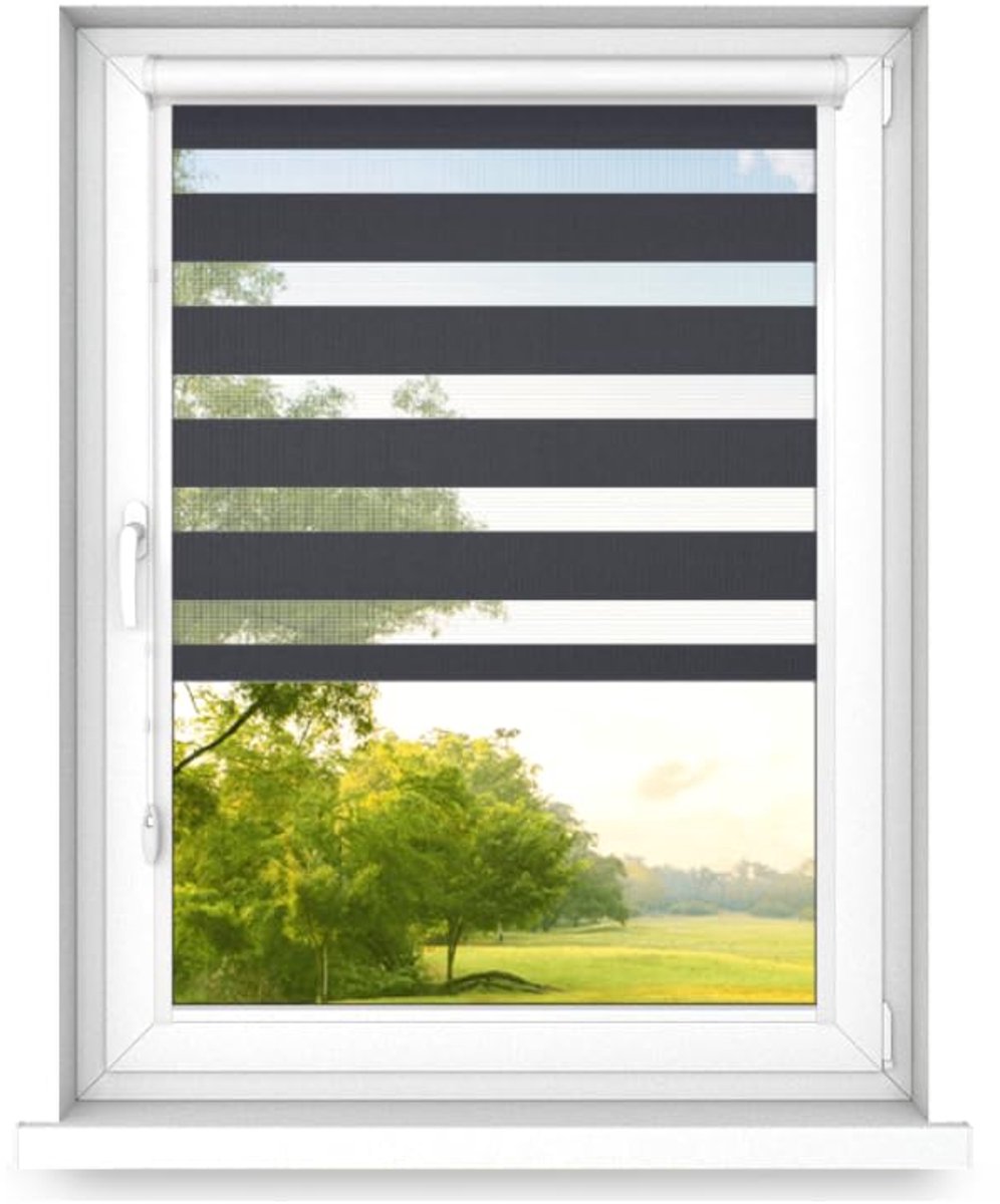 time4blinds - Dubbele Rolgordijnen Zonder Boren - Zebra-Rolgordijnen voor Ramen en Deuren 