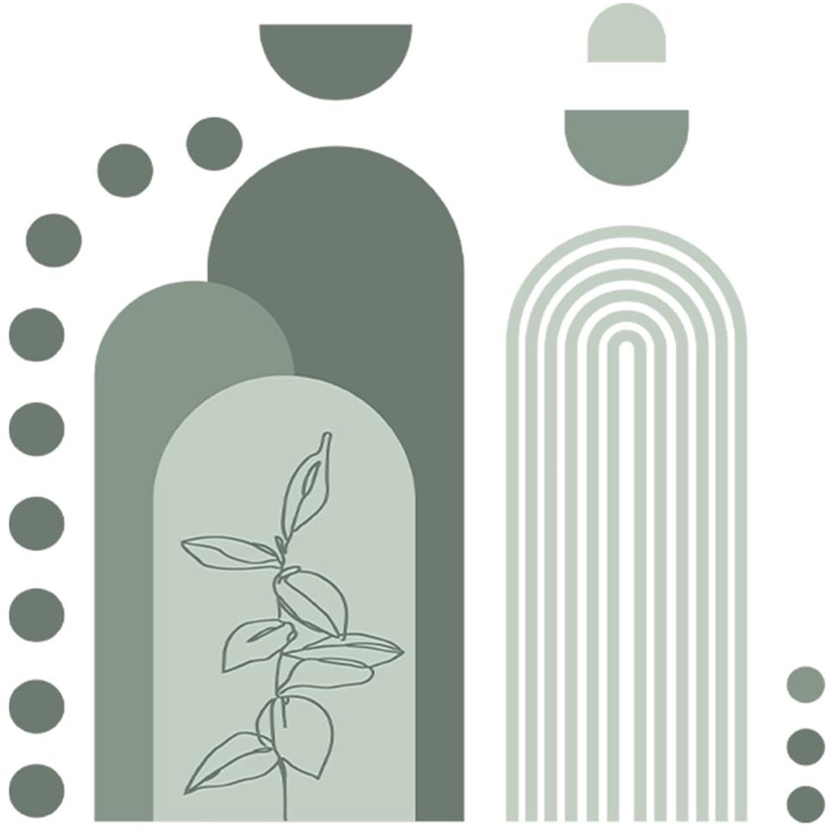 Dailygoods - Dailygoody - Gebogen muurstickers - Boho stijl - Perfecte wanddecoratie - Groene kleur - Geometrische bergen - Voor woonkamer en kinderkamer - 90 x 39 cm
