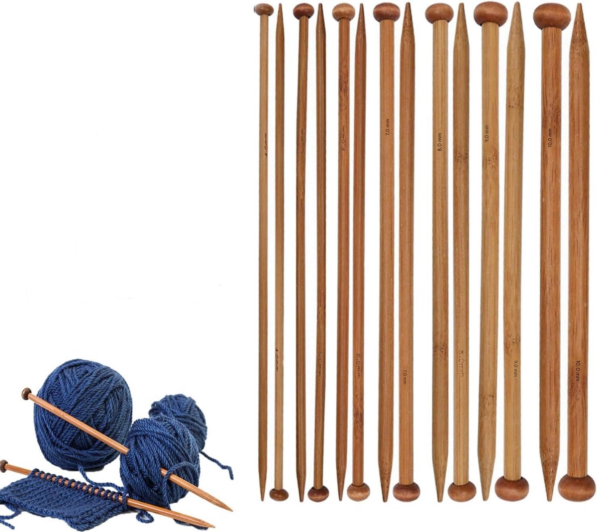 carmdering - Bamboe Breinaalden Set - Natuurlijke Houten Naalden - Enkel Puntige Rechte Naalden - Gladde Oppervlak Voor Moeiteloos Glijden - Duurzaam En Comfortabel In Gebruik - Ideaal Voor Truien En Sjaals - 7 Paren