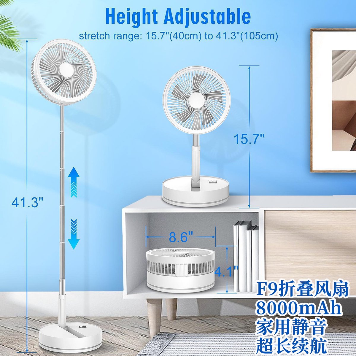 KCVV Statiefventilator-vloerventilator-tafel ventilator geluidloos thumbnail 2