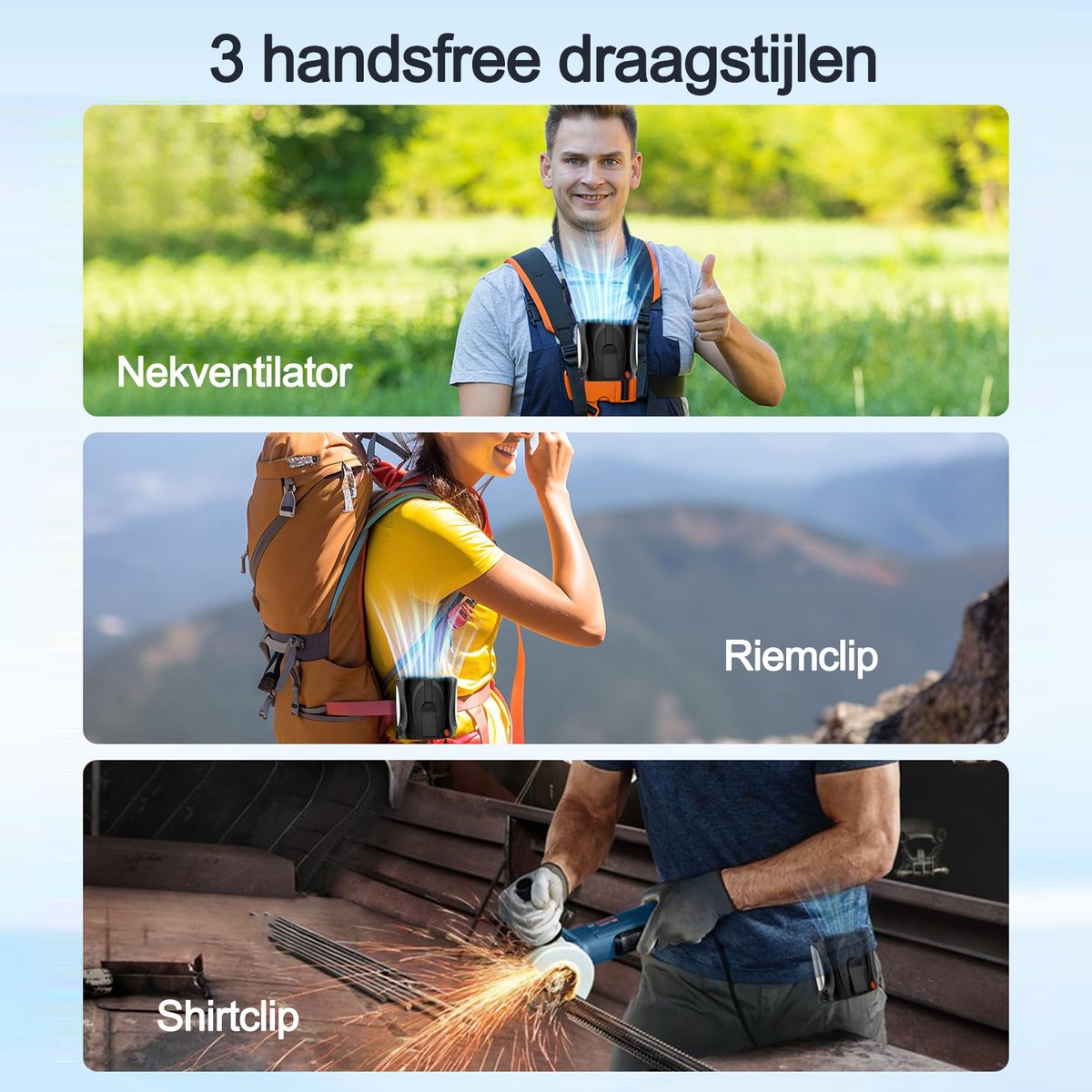 Svintora Handventilator Multifunctionele - 6000 mAh Mini Ventilator - Draagbare Oplaadbaar NekVentilator Met koeling - 6 Standen Tailleventilator Clipventilator voor de taille - Zwarta — afbeelding 9
