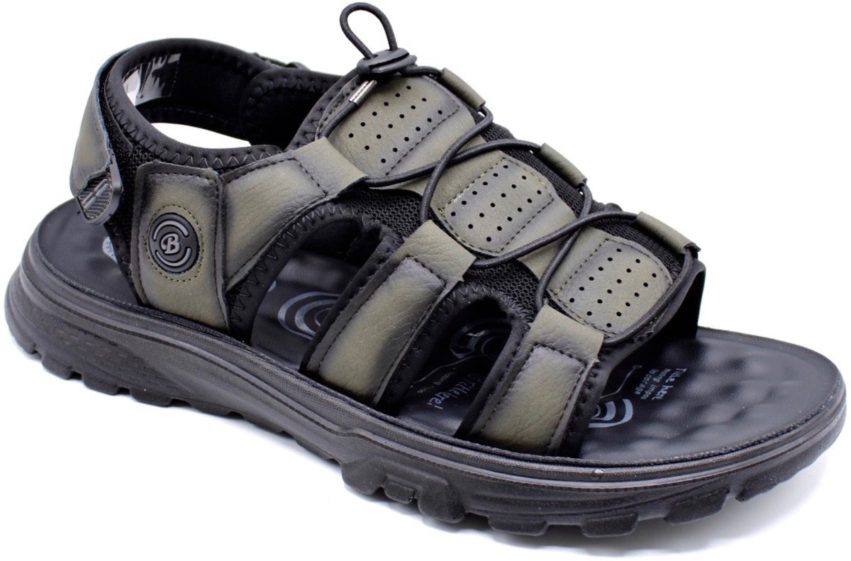 Elong500® Sandalen Heren - Lichtgewicht - Zacht Voetbed - Klittenband Sluiting - Leger Groen - Maat 44