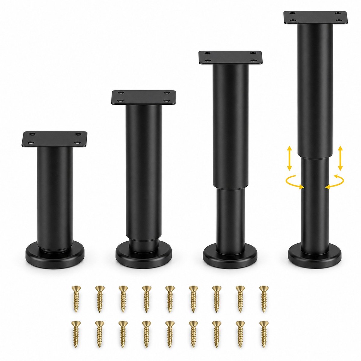 JustValue - Verstelbare meubelpoten - Set van 4 - 18-31 cm - Zwart - Bedpoten