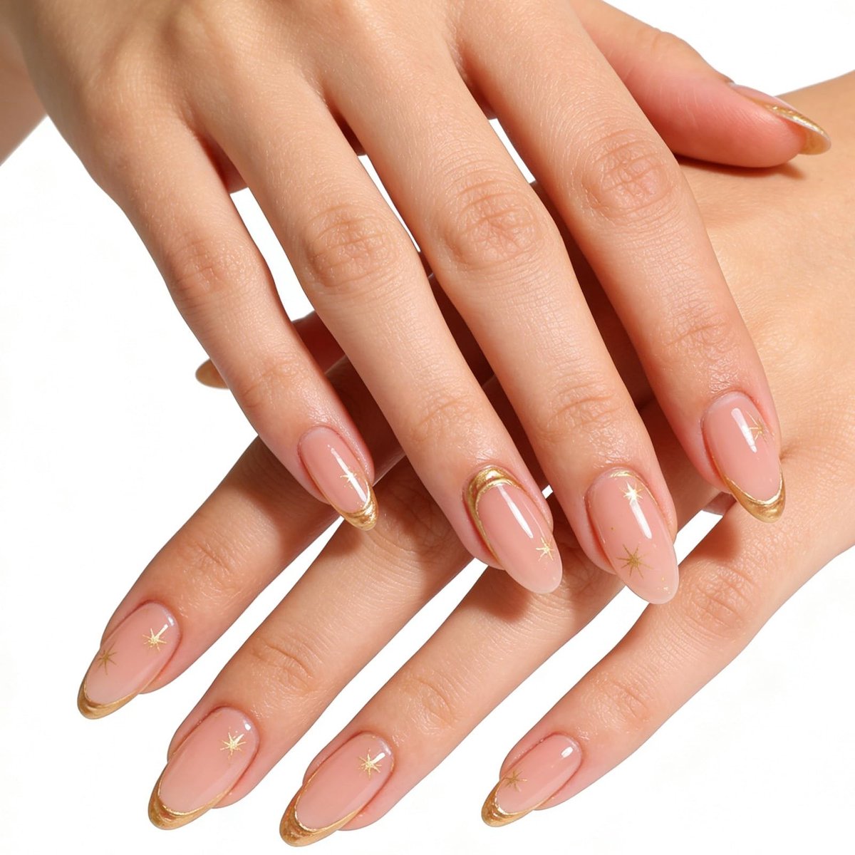 Dailygoods - Set van 24 Amandelvormige Kunstnagels met Gouden Lijnen