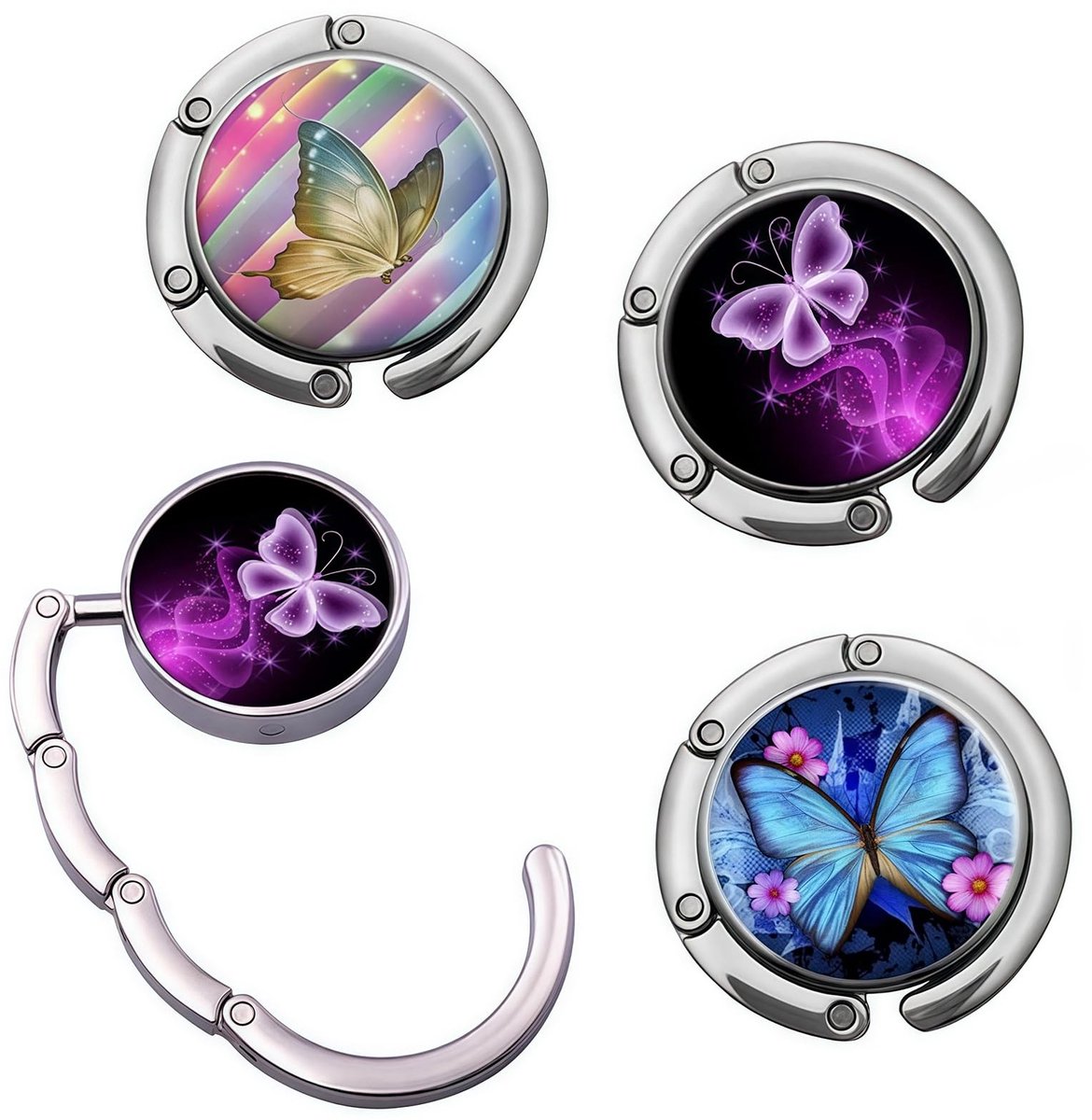 Dailygoods - Cosensi - Dailygoody - Handbag Holder - Pocket Hook - Vouwbaar - Butterfly Design - Handtas Hanger - Geschikt voor Tafel - Set van 3