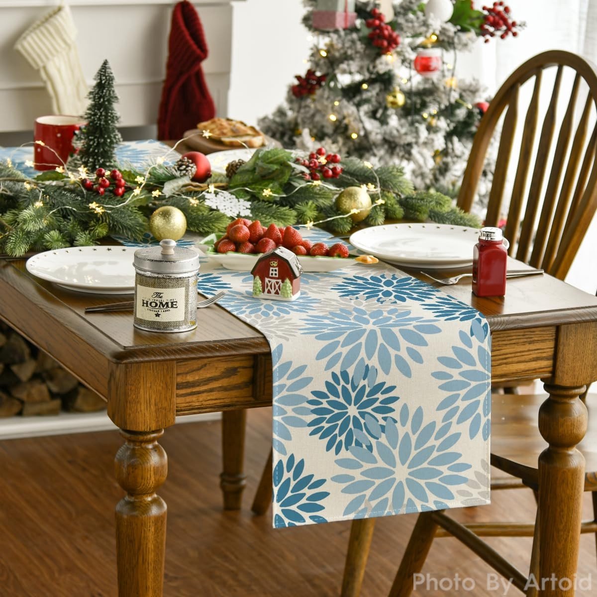 Dailygoods - Cosensi - Dailygoods - Dailygoody - Tafelloper - Winter-tafelloper - Unieke rustieke look - Lichtblauw - Keuken- en woondecoratie - Geschikt voor feestdagen - 40 x 180 cm