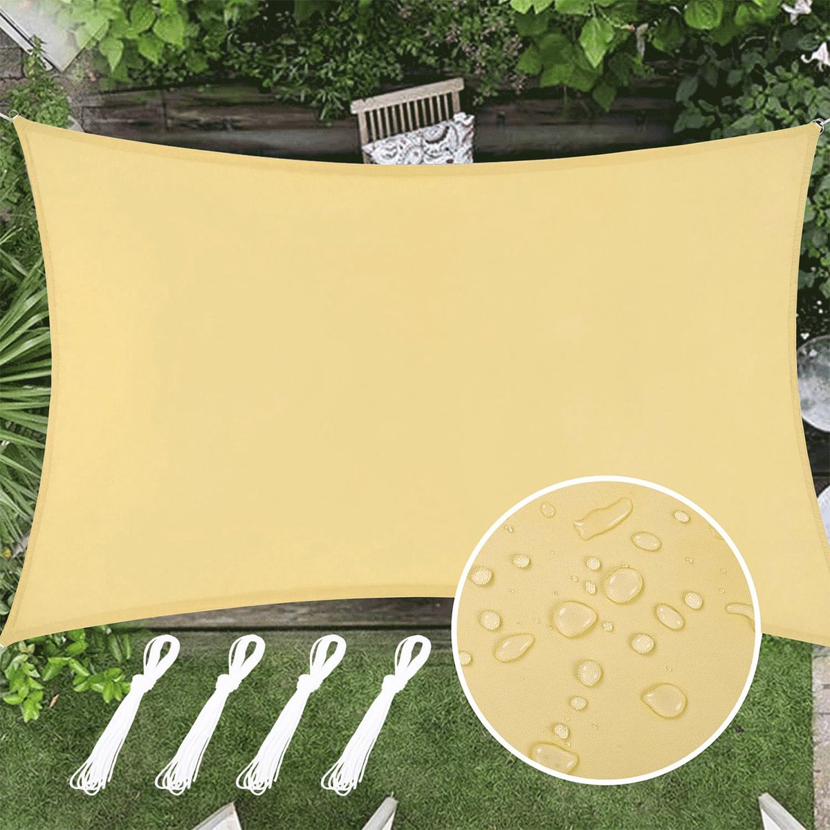 Qelus 400x300cm Waterdicht Schaduwdoek Rechthoek - 160g/m² Oxford Zonnescherm met PU-Coating - 95% UV-Bescherming Zonnezeil voor Buiten, Tuin en Terras - Inclusief Bevestigingstouw