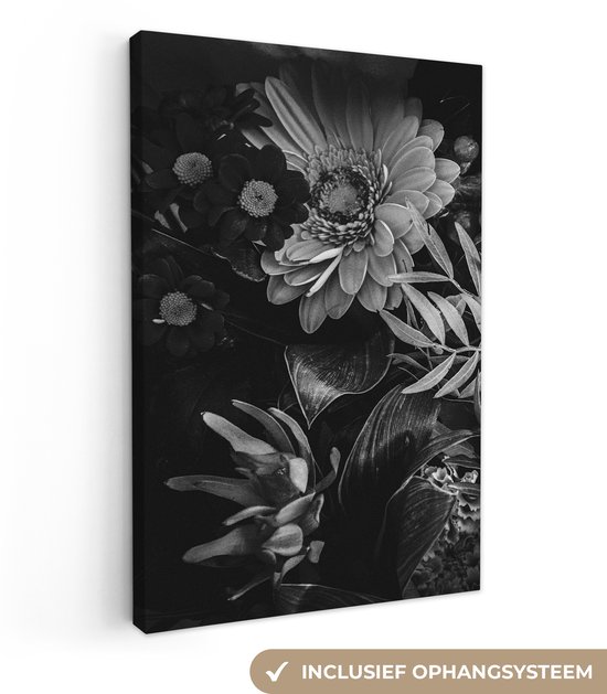 Canvas schilderij 60x90 cm - Wanddecoratie Boeket - Stilleven - Bloemen - Planten - Rood - Muurdecoratie woonkamer - Slaapkamer decoratie - Kamer accessoires - Schilderijen op canvas