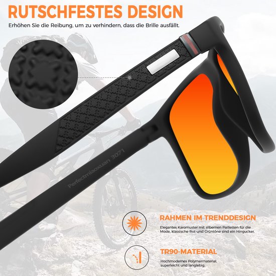 OKWISH Zonnebrillen - Modieuze Polarisatie Zonnebril Voor Dames En Heren, Lichtgewicht PC Frame, UV400 Bescherming, Rood van okwish — afbeelding 3