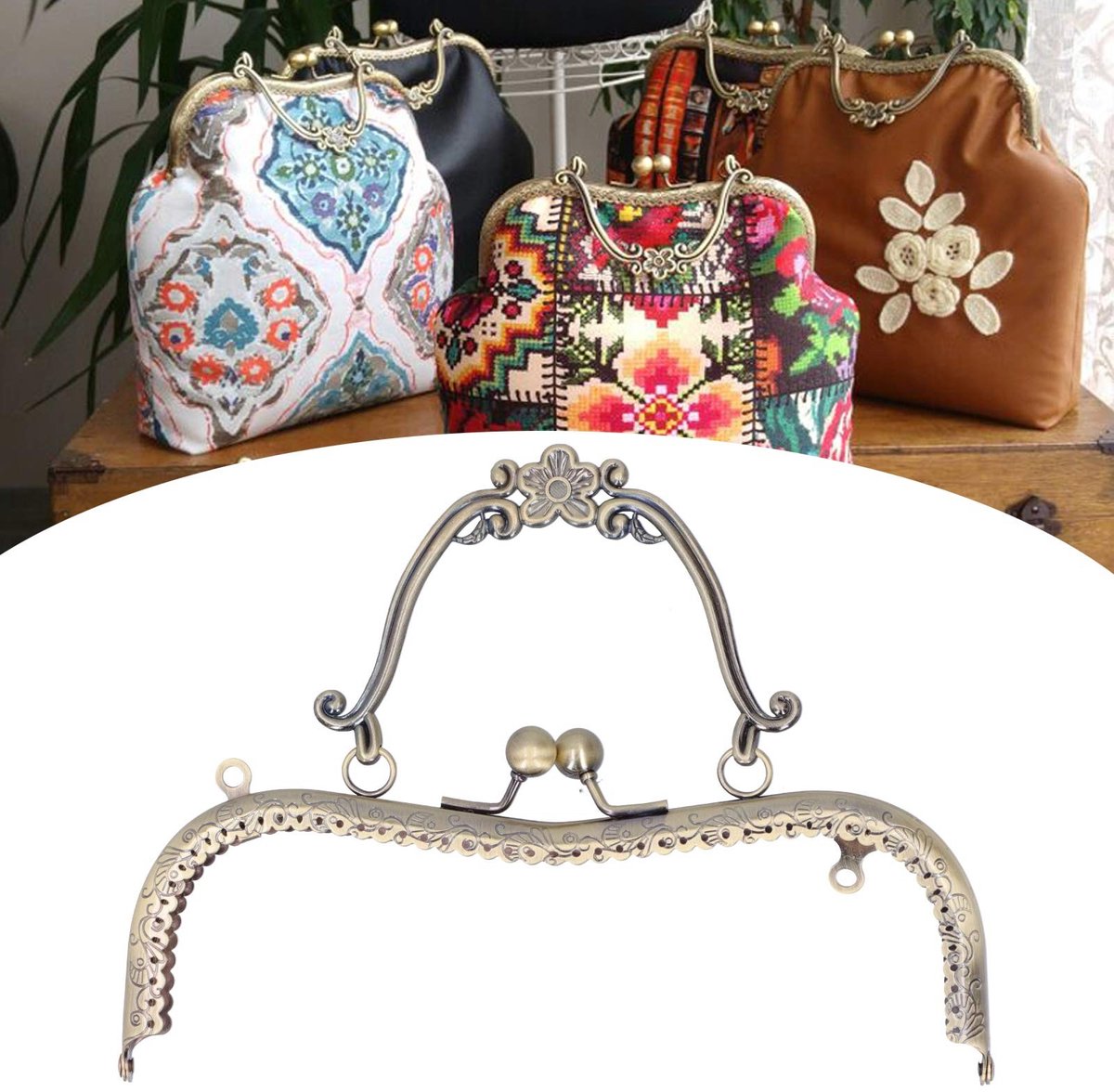 Dailygoods - Dailygoody - Metalen Portemonnee Frames - Tas Frame - Retro Handgrepen - Brons - Sluiting Lock - DIY Portemonnee - Geschikt voor Dames - Kleur Brons B