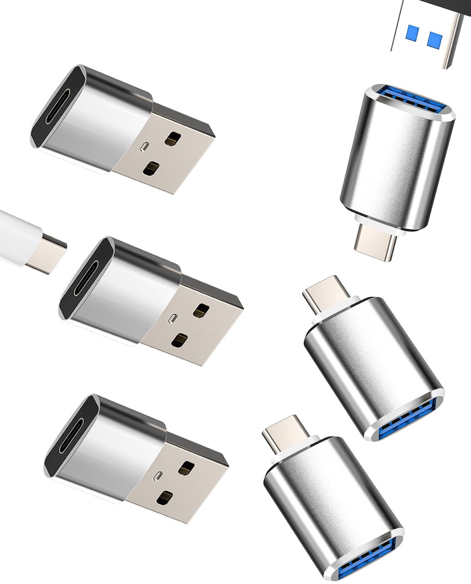 Dailygoods - Set van 6 USB-C naar USB-A Adapters voor Gegevensoverdracht