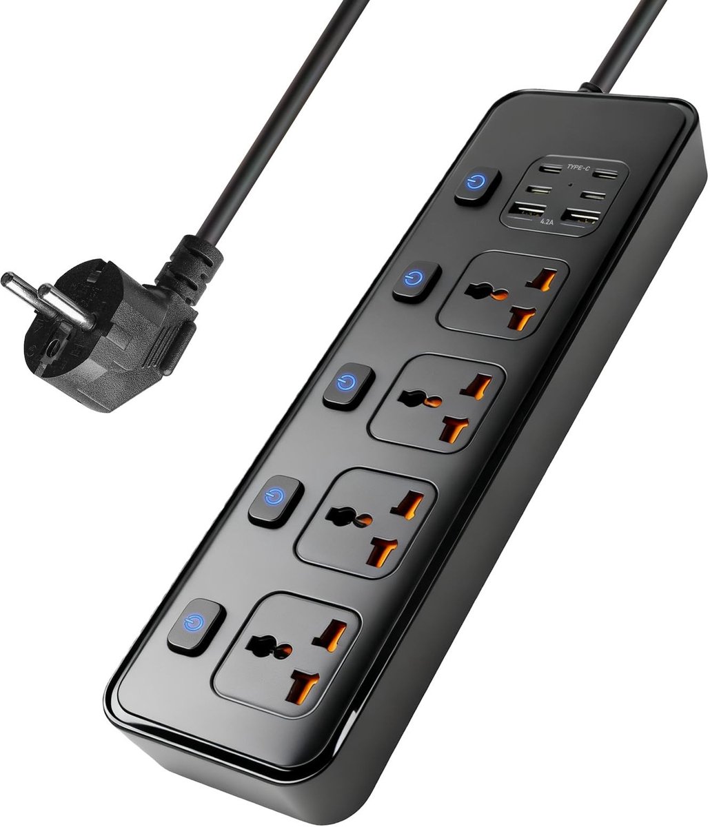 Dailygoods - Stekkerdoos met USB en 4 Stopcontacten