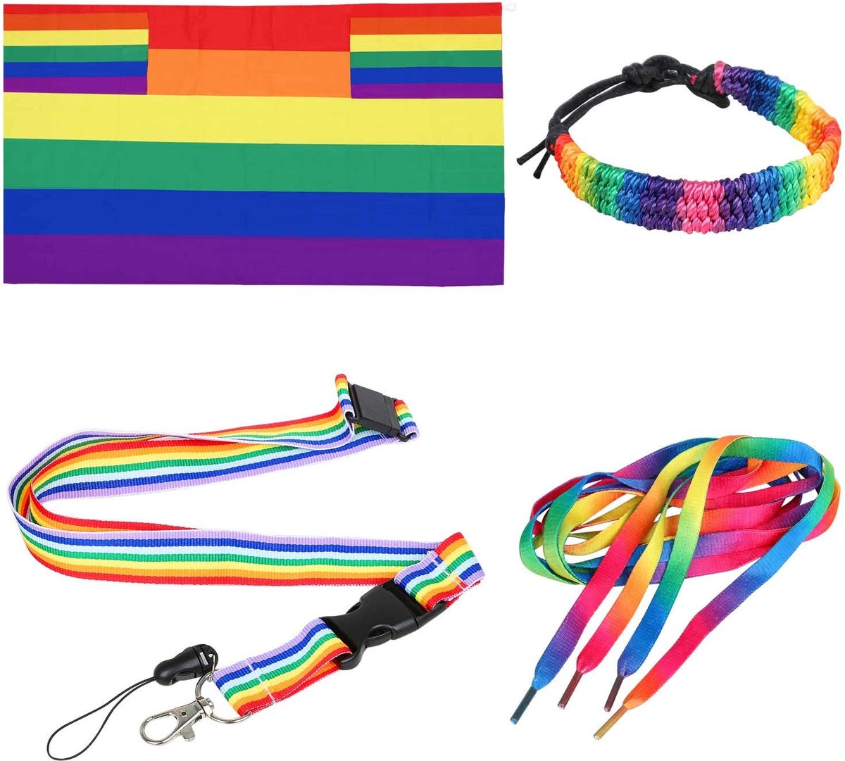 Dailygoods - Regenboog LGBTQIA2s+ Pride Accessoirespakket - Veelzijdig en Kleurvol - Inclusieve Cape Lanyard Schoenveters Armband - Geschikt voor Fest