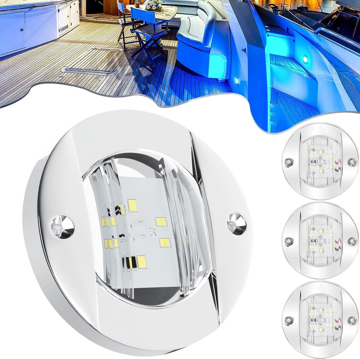 Dailygoods - Set van 4 Ronde LED Achterstevenlampen voor Boot